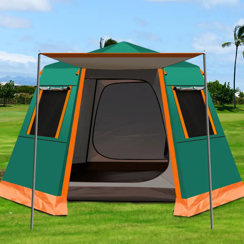 Automatisches Zelt für den Außenbereich 5-8 Personen Regens ic heres, verdicktes, sechseckiges Aluminiummast-Camping-Doppel zelt im Freien
