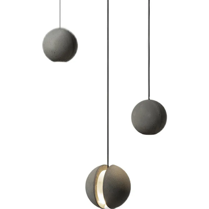 OGS Interior Decoration Gray Cement Concrete Ball LED Hanging Lighting Nice Pendant Lamp for Residential House