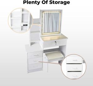 Meuble sous-vasque blanc bon marché <span class=keywords><strong>avec</strong></span> lumière <span class=keywords><strong>LED</strong></span> <span class=keywords><strong>miroir</strong></span> de maquillage tiroirs <span class=keywords><strong>coiffeuse</strong></span> bois stockage moderne Table sous-vasque maquillage - Product Image 5