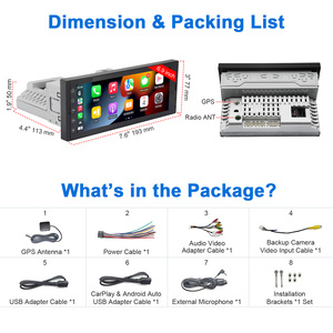 Duy nhất <span class=keywords><strong>Din</strong></span> 7 inch xe stereo không dây Apple Carplay <span class=keywords><strong>Android</strong></span> Auto <span class=keywords><strong>GPS</strong></span> navigation hệ thống đa phương tiện FM SWC USB Màn hình cảm ứng đài phát thanh - Product Image 6