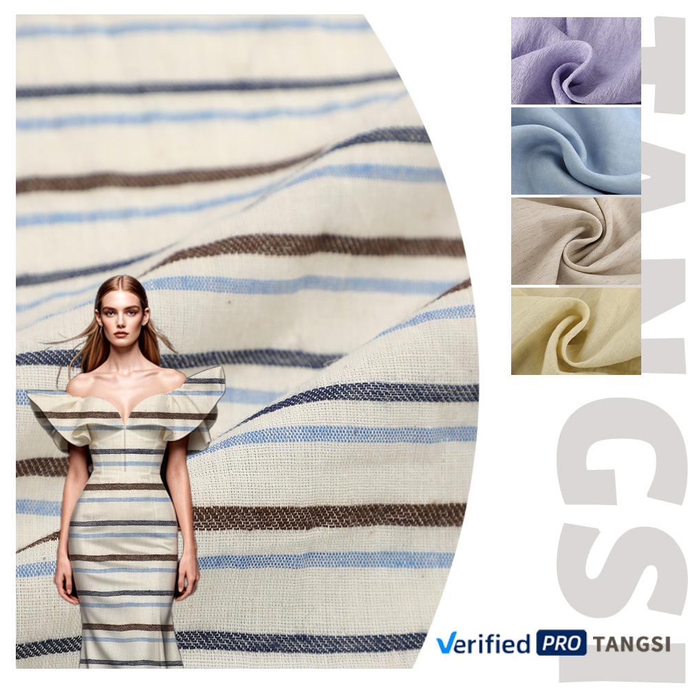 Wholesale High Quality Support by Certificate in Stripe Design Yarn Dyed Linen Viscose Fabrics for Clothing