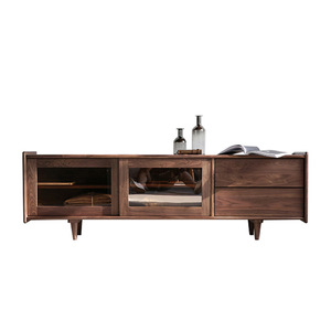 Mueble de TV de madera maciza nórdica Yongwei, color nogal, unidad de almacenamiento multifuncional para apartamentos pequeños - Product Image 5