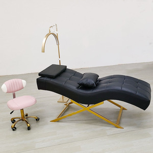 New S-shaped Curved PU Leather Light Luxury Eyelash <b>Bed</b> with Head Massage for Beauty Salon Spa Lounge - Product Image 2