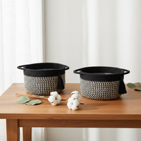 Mini panier de rangement tissé 20x20x12cm, paniers décoratifs ronds et mignons pour la salle de bain et le bureau, lot de 2, noir et marron