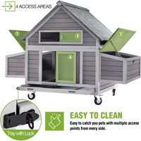 Poulailler mobile de haute qualité en bois de sapin pour l'extérieur, sur roues, avec toit en asphalte imperméable, 6 nichoirs, pour poules de jardin