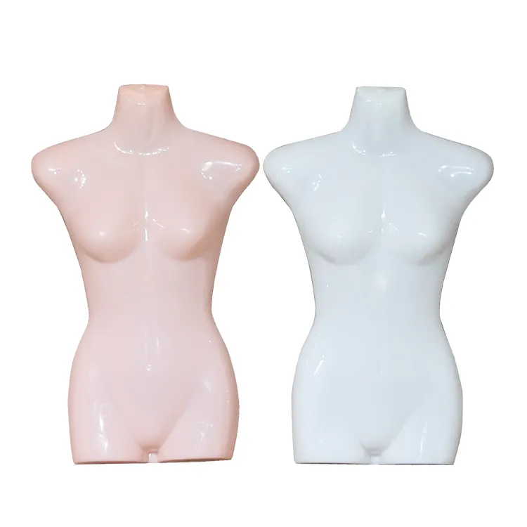 Popolare negozio al dettaglio di plastica usato appeso vestito femminile sinuoso forma biancheria intima metà corpo manichino torso corpo femminile