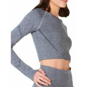 Camiseta Deportiva de Manga Larga Gris Oscuro para Mujer con Pantalones Cortos, Mezcla de Poliéster/Elastano de Alta Sujeción - Product Image 1