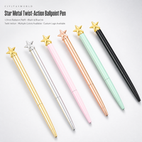 Stylo bille en métal en forme d'étoile, action rotative, logo personnalisé, encre noire et bleue 1,0 mm, vente en gros promotionnelle