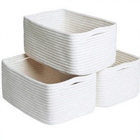 Panier de rangement rectangulaire en corde de coton tressée 13,5x8,5x5,5 cm, lot de 3 |   Petits bacs de rangement pour la chambre d'enfant et la salle de bain