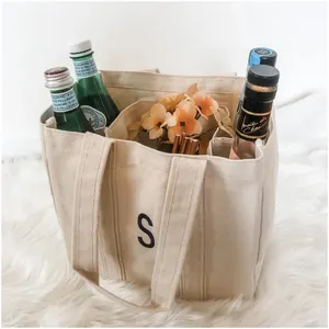 Custom High Quality Cotton Canvas Single Wine Tote Bag Durable in Use Reusable Shopping Tote Bags 6 Wine Bottle