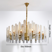 Lustre en albâtre naturel de grande taille, lumière LED chaude, cadre en métal personnalisé, lampe suspendue pour villa, escalier
