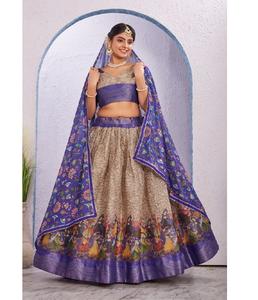 Festival Lehenga Choli Soft Dola Flock Print en relieve hasta el suelo de secado rápido estirable diseñador traje tradicional indio - Product Image 1
