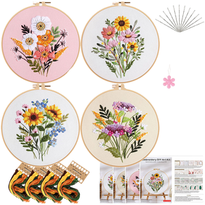 Beginner DIY Embroidery Kit Cotton Cross-Stitching Needlework Material Package Customizable Flower Design for Hanging Paintings