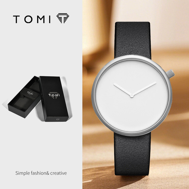TOMI T078 Simple Design Quartz Watch for Unisex No Scale Design Leather Band Alloy Glass Watch Wholesale Fashionable Wristwatch