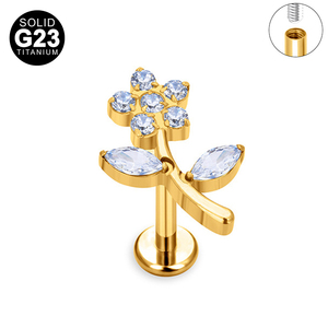 Unico G23 titanio <span class=keywords><strong>Piercing</strong></span> fiore orecchini in <span class=keywords><strong>argento</strong></span> placcato oro Flat Back Labret Lip Tragus <span class=keywords><strong>Piercing</strong></span> gioielli - Product Image 5