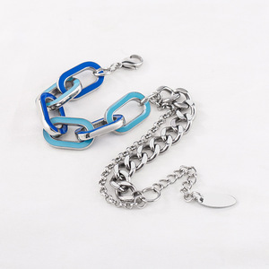 สร้อยข้อมือเหล็กไทเทเนียมแบบชั้นๆ ดีไซน์เรขาคณิตเคลือบสีน้ำเงิน สำหรับผู้ชายและผู้หญิง เครื่องประดับเสริม - Product Image 3