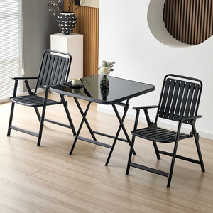 <span class=keywords><strong>Tavolo</strong></span> Pieghevole <span class=keywords><strong>Quadrato</strong></span> con Telaio in Metallo Nero e Vetro in Acciaio Inossidabile, Ideale per Giardino, Spiaggia e Patio di Ristoranti - Product Image 2