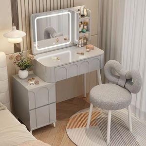 Table <span class=keywords><strong>de</strong></span> toilette <span class=keywords><strong>de</strong></span> chambre à coucher avec miroir, petite table <span class=keywords><strong>de</strong></span> toilette, armoire <span class=keywords><strong>de</strong></span> rangement <span class=keywords><strong>de</strong></span> chevet, miroir avec lumière, bureau intégré avec <span class=keywords><strong>chaise</strong></span> - Product Image 4