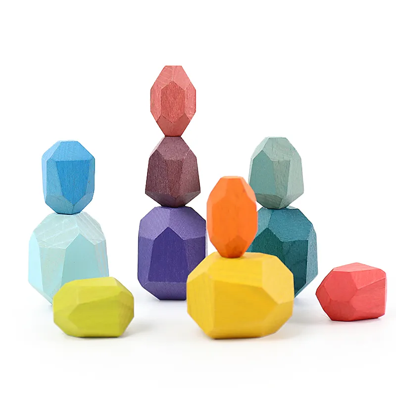 Piedras de equilibrio de colores del arco iris, piedras de madera para niños, juguete educativo Diy, clasificación de madera, rocas apilables, piedras de equilibrio, Juguetes