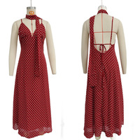 Nouvelle Robe Longue Moulante Sexy à Col en V et Bretelles à Pois Style Européen et Américain 2026 pour Femme, Taille Cintrée Amincissante, en Polyester, Idéale pour l'Été