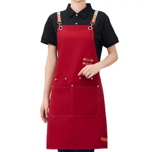 Wholesale Customized Waterproof And Oil Resistant Garden Kitchen Canvas Apron With Pockets For Restaurants Coffee Shops BBQ