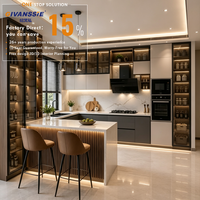 Meuble de cuisine moderne sur mesure en bois avec îlot, panneaux MDF et mélaminés, armoires murales modulaires, écologiques, résistantes à l'eau, OEM