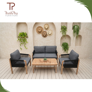 Ensemble de canapés contemporains en bois d'acacia (4 pièces) pliables, écologiques, pour extérieur, jardin, villa, hôtel, avec structure en bois de teck, vente en gros - Product Image 4