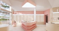 Aménagement intérieur de boutique de cosmétiques de luxe, présentoirs cosmétiques sur mesure, meubles de magasin de beauté rose