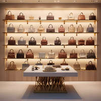 Support de présentation de sac à main en bois et en métal personnalisé, support de présentation de sac à main réglable en hauteur pour magasin de centre commercial