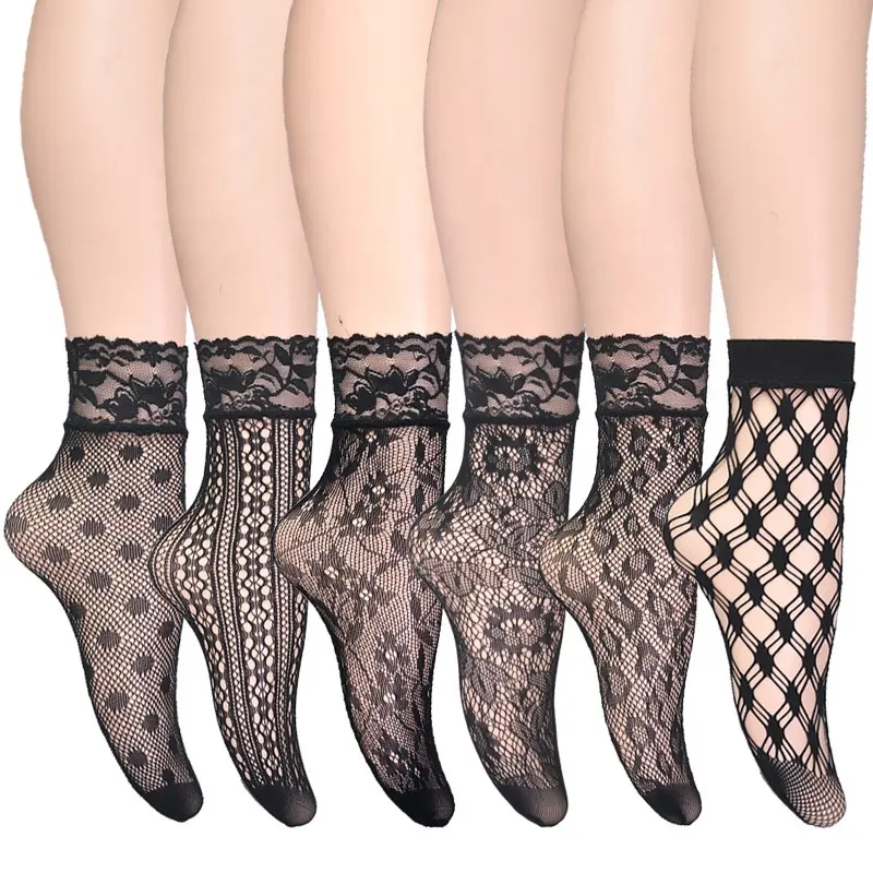 Black Socks Women Girls Ladies Soft Lace Short Ankle Socks Fishnet Stocking