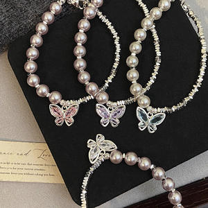 <span class=keywords><strong>Pulsera</strong></span> de Mariposa con Cuentas Coloridas de Circonio Incrustado con Fragmentos de Plata y Perlas de Imitación de Rosa, Exquisita y Ligera, de Lujo para Mujer - Product Image 2