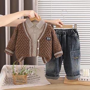 Erkek Çocuk Sonbahar Günlük Pamuk Polyester Üç Parçalı Takım <span class=keywords><strong>1</strong></span>-3 Yaş Süveter Hırka Uzun Kollu Çocuk Giysileri - Product Image 3
