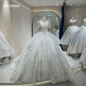 Vestido de Novia de Manga Corta DW0048, Nuevo Diseño con Lentejuelas y Cuentas, Escote Corazón, Apliques de Cristal y Encaje <span class=keywords><strong>para</strong></span> Bodas Civiles - Product Image 1