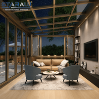 Véranda de jardin résistante aux intempéries avec toit en verre trempé et isolation thermique pour une utilisation toute saison, espace de vie confortable pour patio.