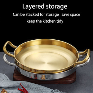 Korean Stainless Steel Dry Pot Hot Pot Golden Flat Bottom Shallow Pot Vegetable Plate Double Ear <strong>Small</strong> Frying <strong>Pan</strong> - Product Image 4