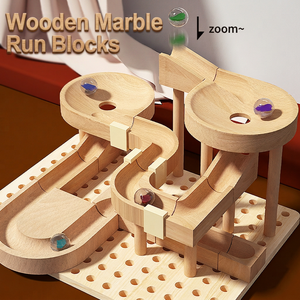 Circuit de billes en bois Montessori STEM : Blocs de construction, montagnes russes à trois niveaux pour enfants, <span class=keywords><strong>jeu</strong></span> éducatif de logique - Product Image 2