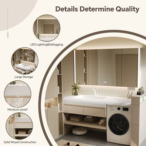Meuble-lavabo mural moderne <span class=keywords><strong>de</strong></span> 48 pouces avec vasque simple, comptoir en pierre acrylique et miroir intelligent avec armoire intégrée - Product Image 3