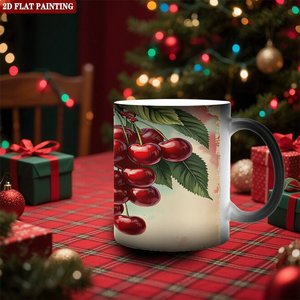 Taza de Cerámica de 11 oz, Taza Mágica que Cambia de Color con Diseño Artístico de Cerezas, Vajilla Sensible al Calor - Product Image 2