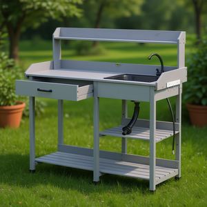 Table de jardin d'extérieur avec évier et robinet amovibles, structure en acier résistante à l'eau, mobilier d'extérieur élégant - Product Image 2