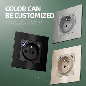 Prises de courant de type E standard européen avec USB 16A 250V, <span class=keywords><strong>plaque</strong></span> en aluminium brossé couleur or, panneau métallique - Product Image 5