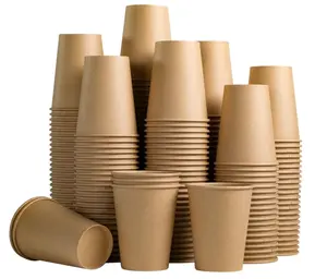 UV Advantaged Brown Kraft Paper Cups Shaped Rectangle Design for Hot/Cold Beverages for Food and Party at Home Office Paper Cup