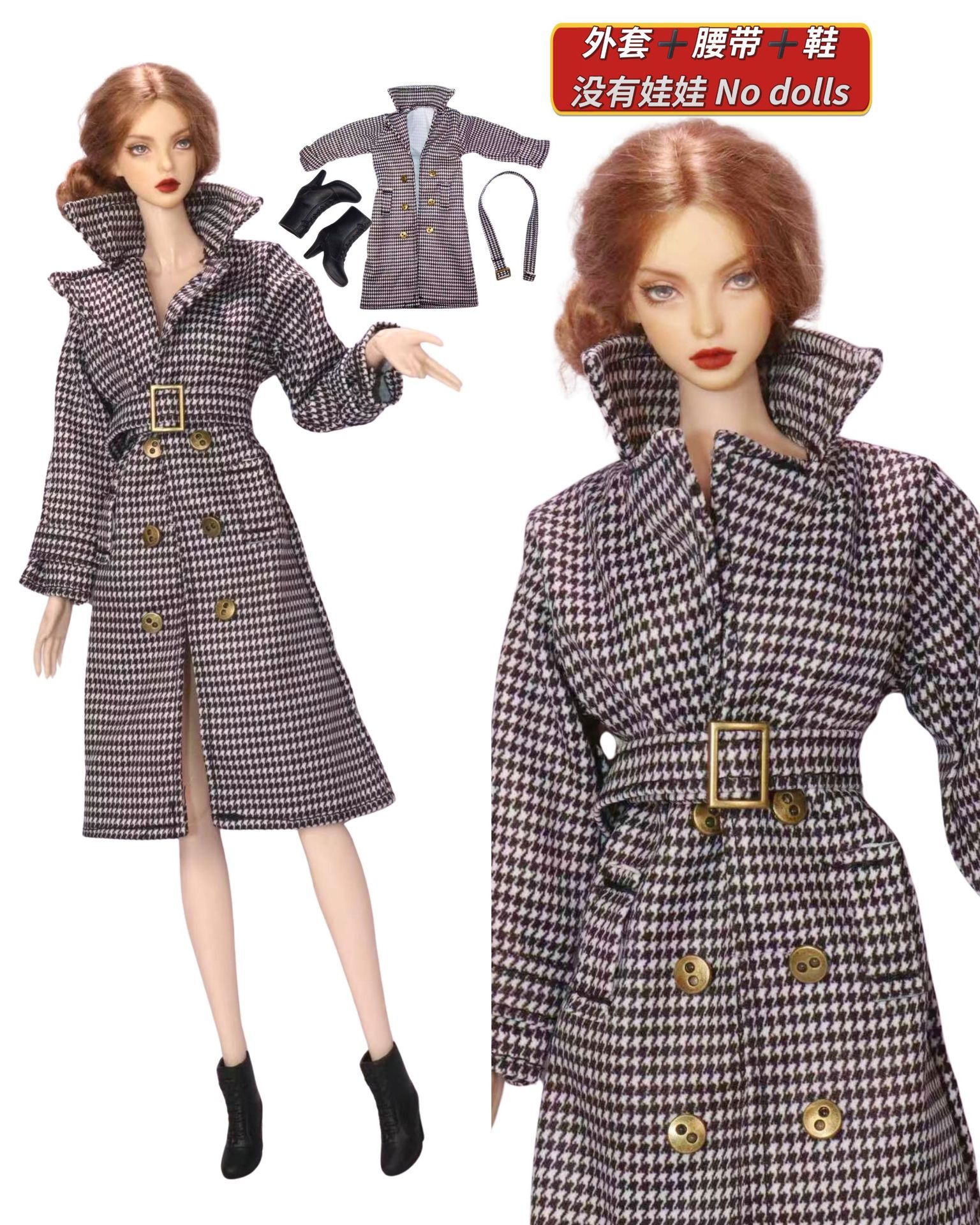 Ensemble 5-16-coat-belt-shoes-outfit uniquement-poupée non incluse
