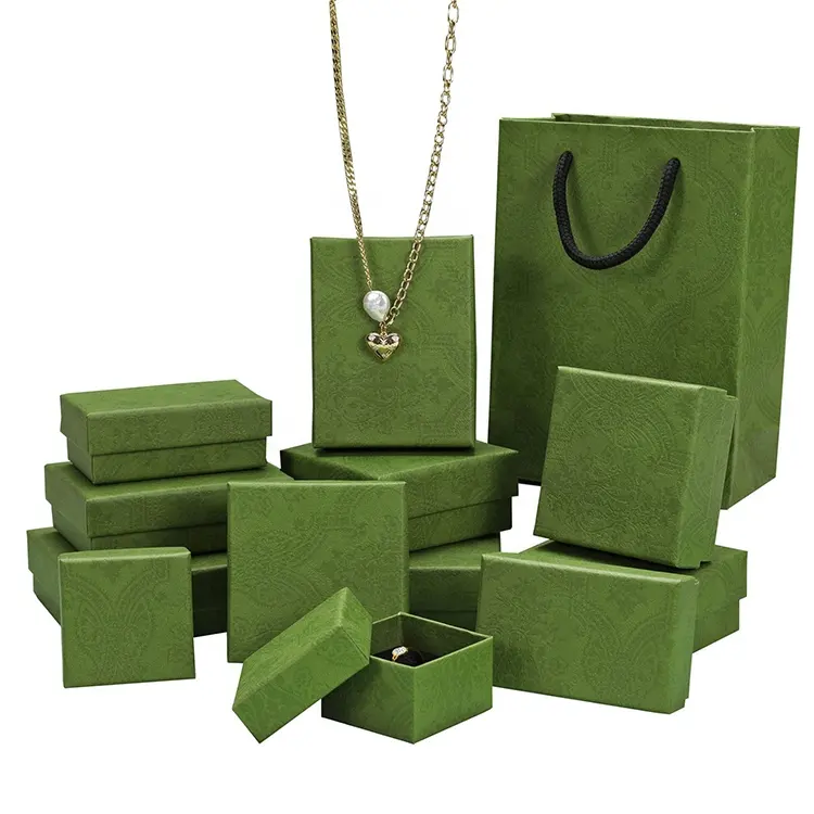 Groothandel Aangepaste Groene Kleine Sieraden Luxe Verpakking En Basis Papieren Doos Voor Ring Oorbel Ketting Merk Sieraden