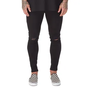 Reale lupo a spruzzo su skinny fitness palestra pantaloni pantaloni sportivi nero strappato slim fit dei jeans degli uomini