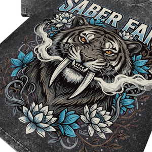 <b>Men's</b> 100% Cotton Acid Wash Garment Dyed Breathable T-Shirt Custom Superior Quality Pattern Tiger Print Tees for Wholesale - Product Image 4