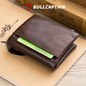 BULLCAPTAIN Genuine Leather <b>RFID</b> <b>Men</b> <b>Wallet</b> Credit Business Card Holders Double Zipper Cowhide Leather <b>Wallet</b> Purse Carteira - Product Image 5