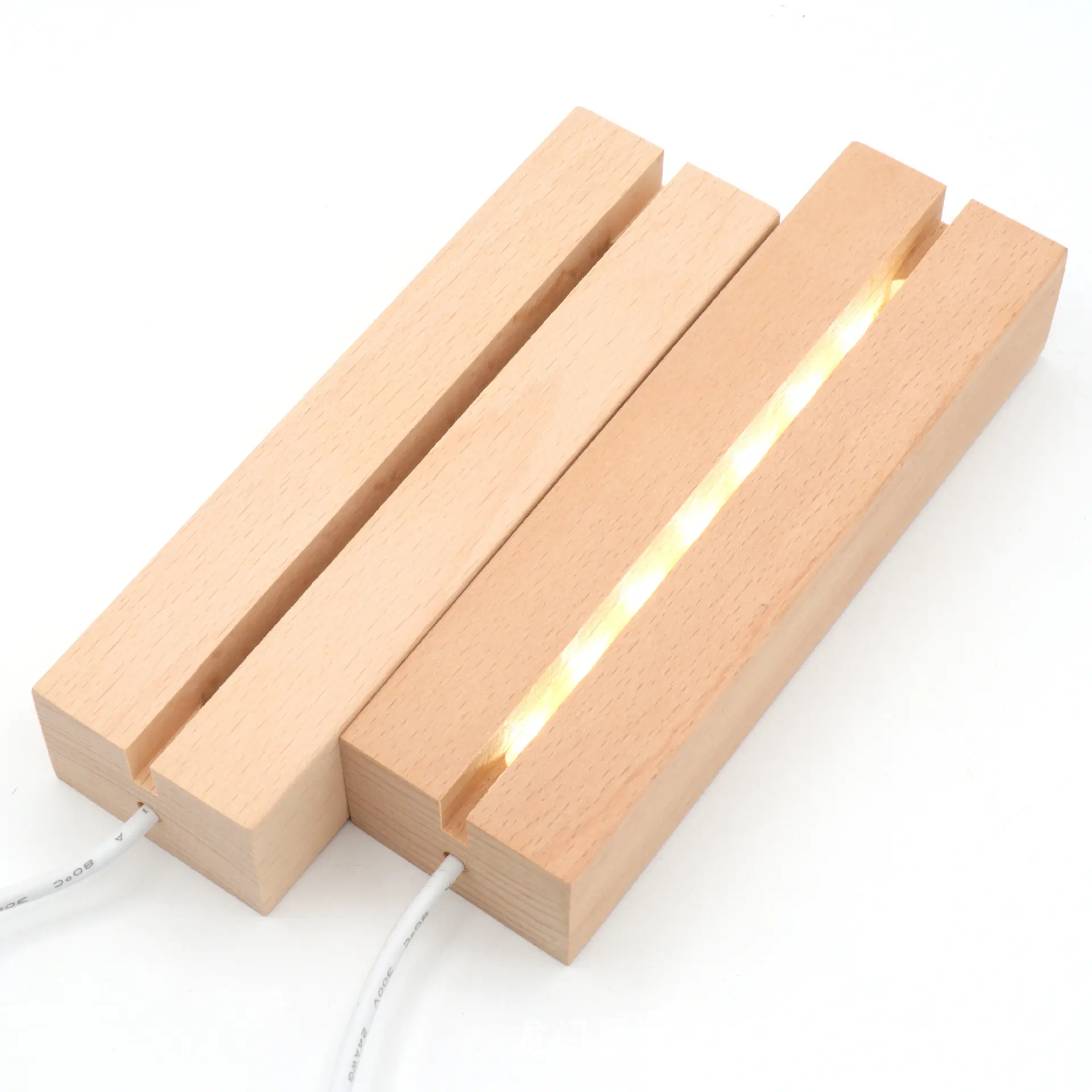 Solid wood rectangular luminous base creative DIY home 3d acrylic led wooden night light for ornaments crafts