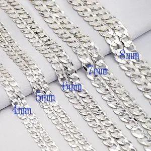 Wholesale hot selling real 925 solid silver 4/5/6/7/8mm cuban chain necklace fashion hip hop jewelry