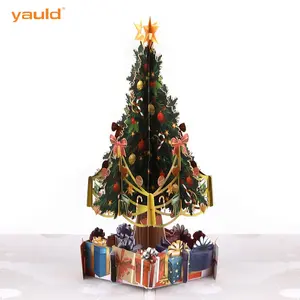 Greeting Custom Printing Luxury Laser Cut Merry Christmas Tree 3D Pop Up Greeting Cards With Envelopes