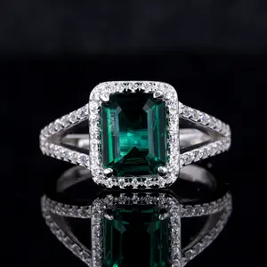 Starsgem octagon emerald cut lab grown emerald and cubic zirconia 925 sterling silver ring